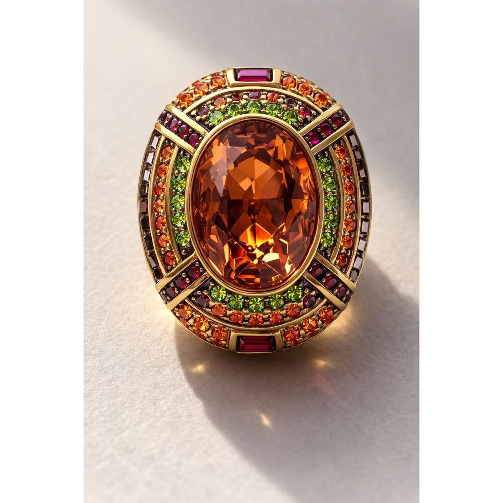 Heidi Daus Yellow Rhinestones Statement Oval Ring Size 11.5